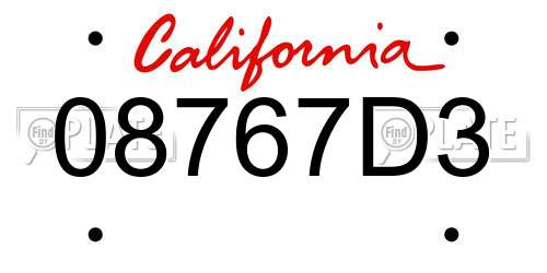 08767D3 California License Plate