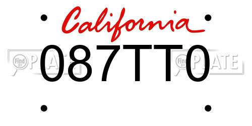 087TT0 California License Plate