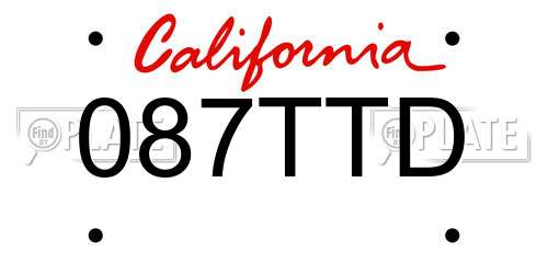 087TTD California License Plate
