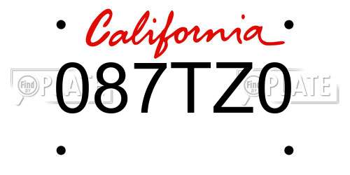 087TZ0 California License Plate