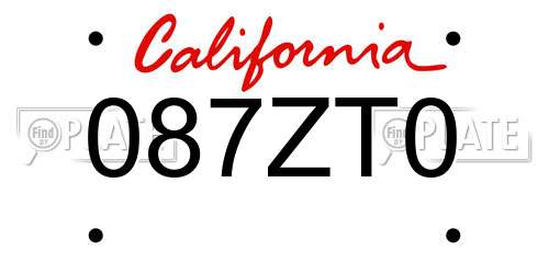 087ZT0 California License Plate