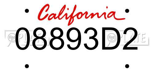 08893D2 California License Plate
