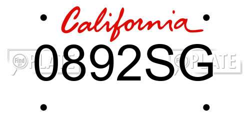 0892SG California License Plate