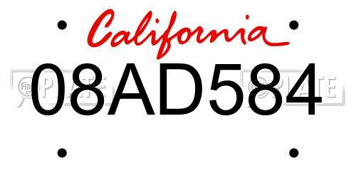 08AD584 California License Plate