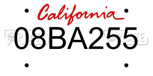 08BA255 California License Plate