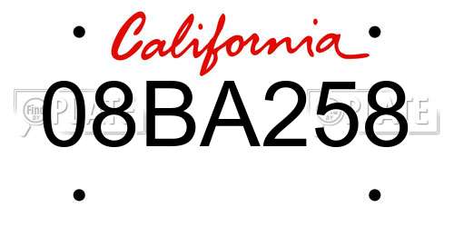 08BA258 California License Plate
