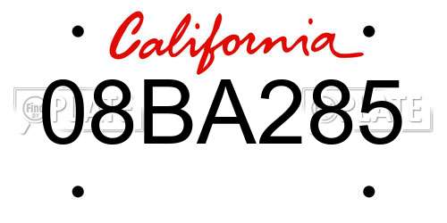 08BA285 California License Plate