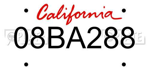 08BA288 California License Plate