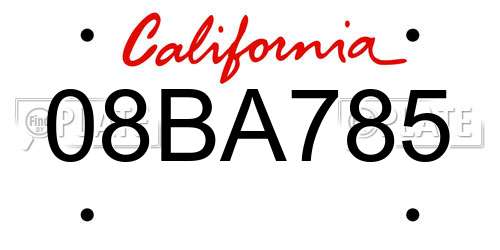 08BA785 California License Plate
