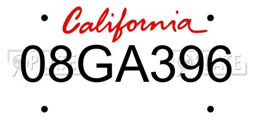 08GA396 California License Plate