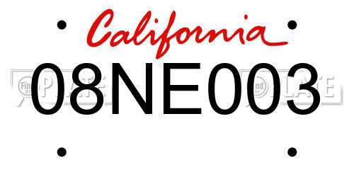 08NE003 California License Plate