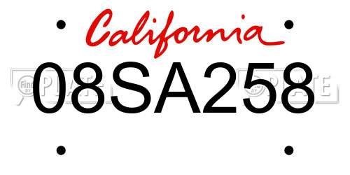 08SA258 California License Plate