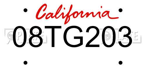 08TG203 California License Plate