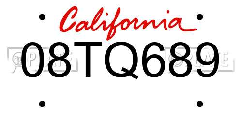 08TQ689 California License Plate
