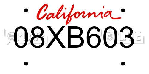 08XB603 California License Plate