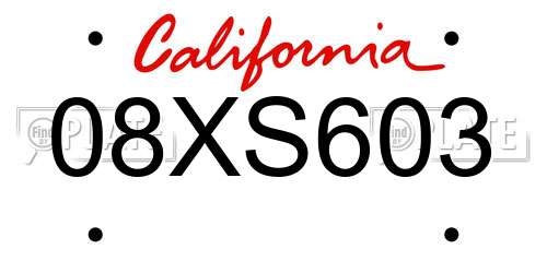 08XS603 California License Plate