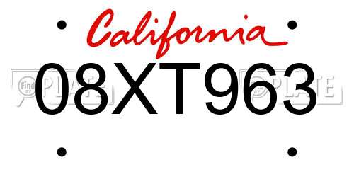 08XT963 California License Plate
