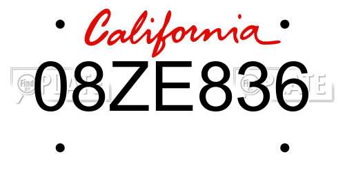 08ZE836 California License Plate