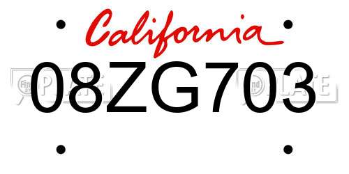 08ZG703 California License Plate