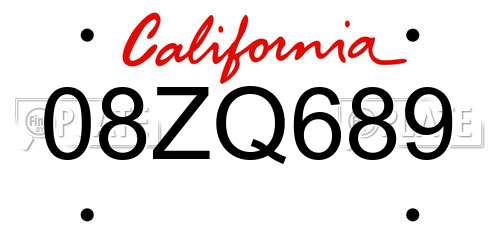 08ZQ689 California License Plate