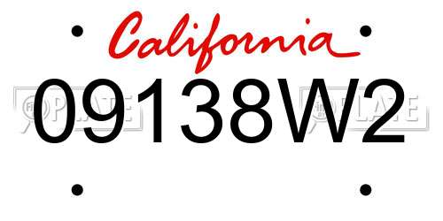 09138W2 California License Plate