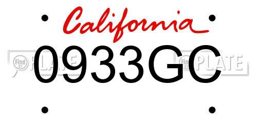 0933GC California License Plate