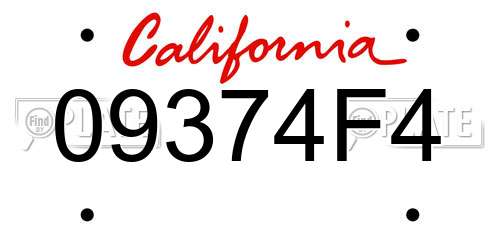 09374F4 California License Plate