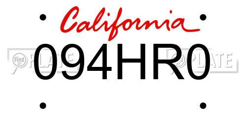 094HR0 California License Plate