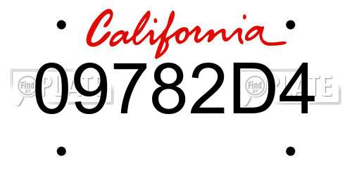 09782D4 California License Plate