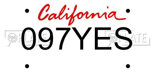 097YES California License Plate