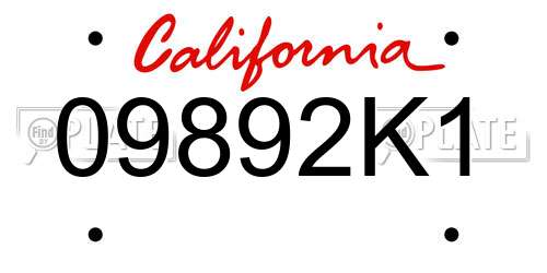 09892K1 California License Plate