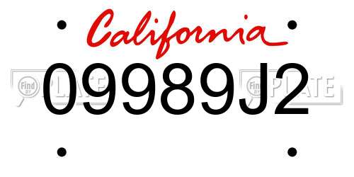 09989J2 California License Plate
