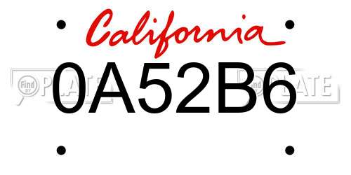 0A52B6 California License Plate