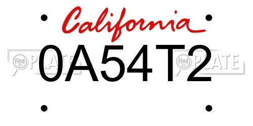 0A54T2 California License Plate