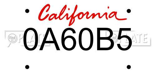 0A60B5 California License Plate