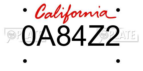 0A84Z2 California License Plate