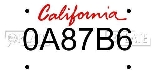 0A87B6 California License Plate