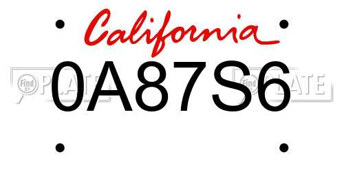 0A87S6 California License Plate