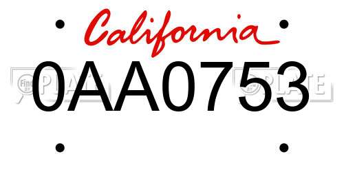 0AA0753 California License Plate