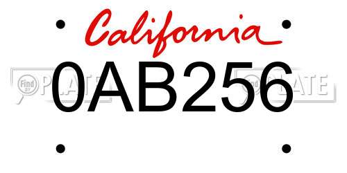 0AB256 California License Plate