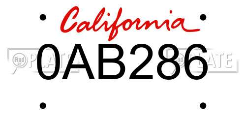0AB286 California License Plate