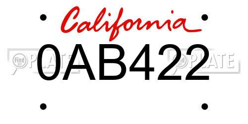 0AB422 California License Plate