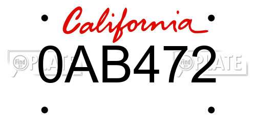 0AB472 California License Plate