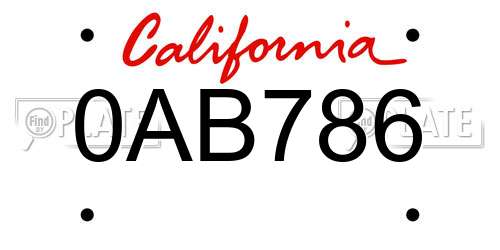 0AB786 California License Plate