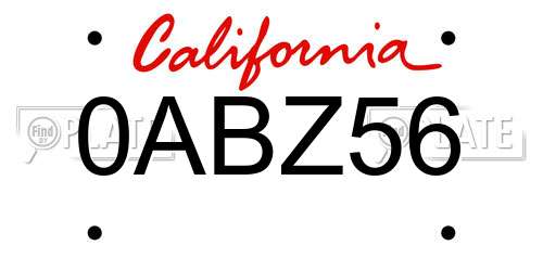0ABZ56 California License Plate