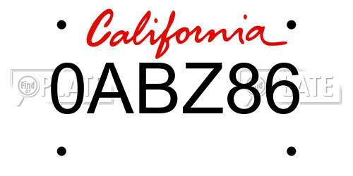 0ABZ86 California License Plate