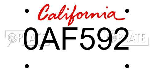 0AF592 California License Plate