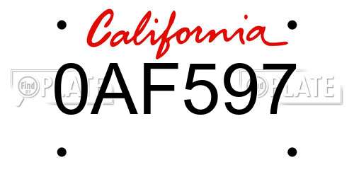 0AF597 California License Plate