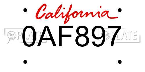 0AF897 California License Plate