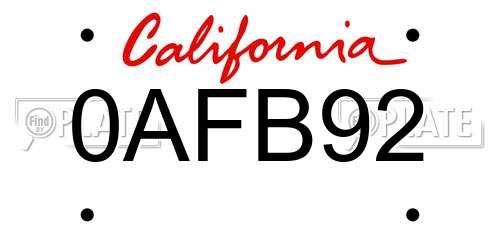0AFB92 California License Plate